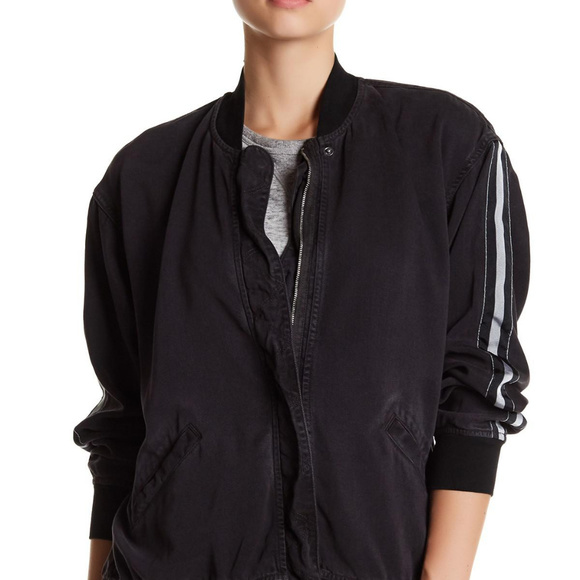 Hudson Jeans Nova Varsity Striped Bomber Jacket - Picture 1 of 8